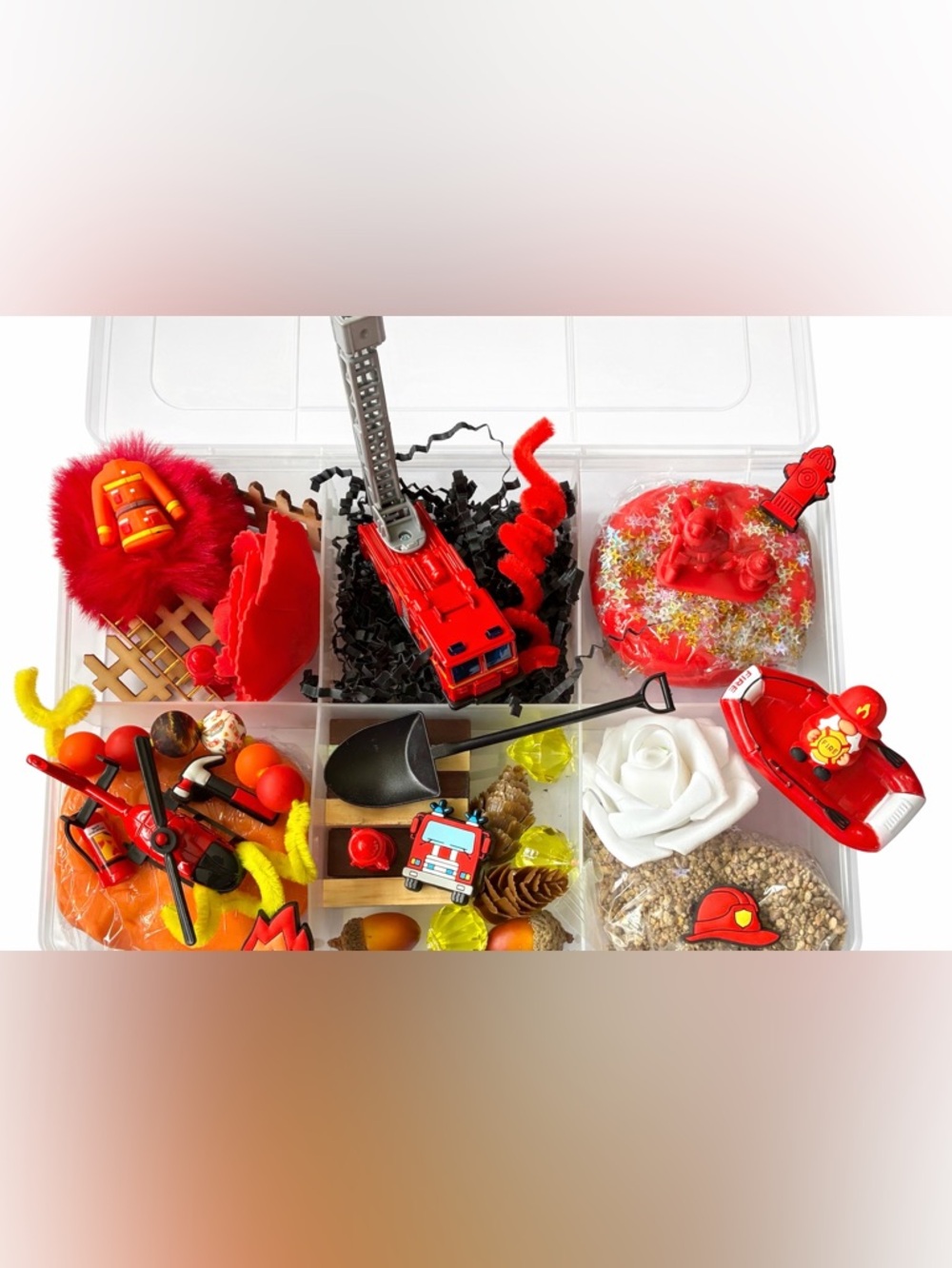 Fire Truck Play Dough Sensory Fine Motor Toy, Fidget Box, Kids Activity Set
